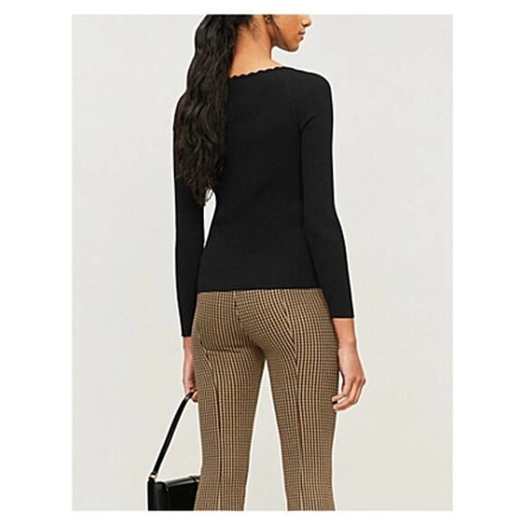 SANDRO Black Ribbed Lace Up Long Sleeve Sweater Top LARGE - Picture 10 of 10